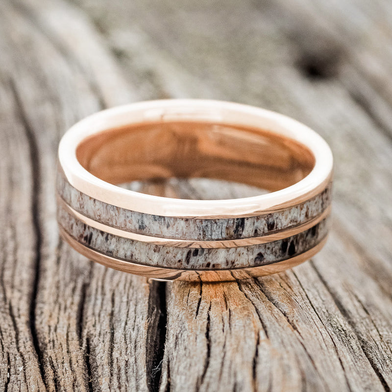 "DYAD" - ANTLER INLAY WEDDING RING FEATURING A 14K GOLD BAND