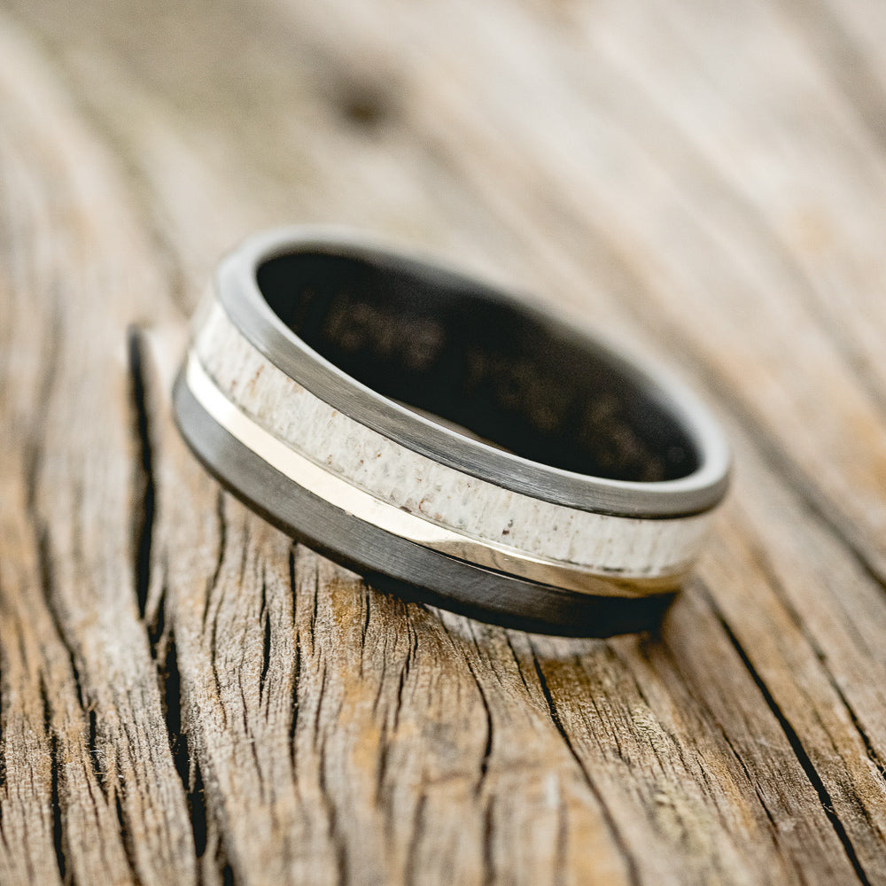 "TANNER" - ANTLER & 14K GOLD INLAY WEDDING RING-2