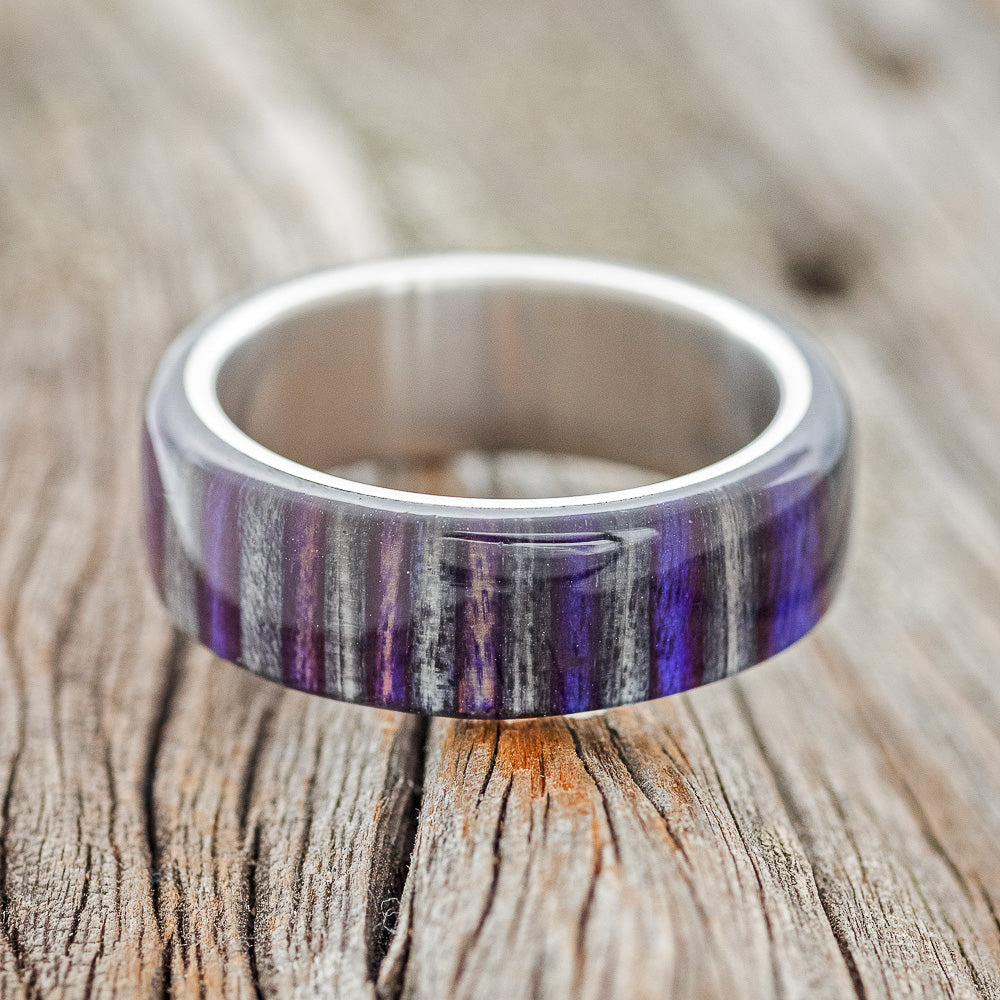 "HAVEN" - PURPLE & GREY DYED BIRCH WOOD WEDDING RING-3