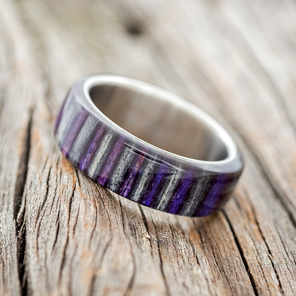 "HAVEN" - PURPLE & GREY DYED BIRCH WOOD WEDDING RING-2