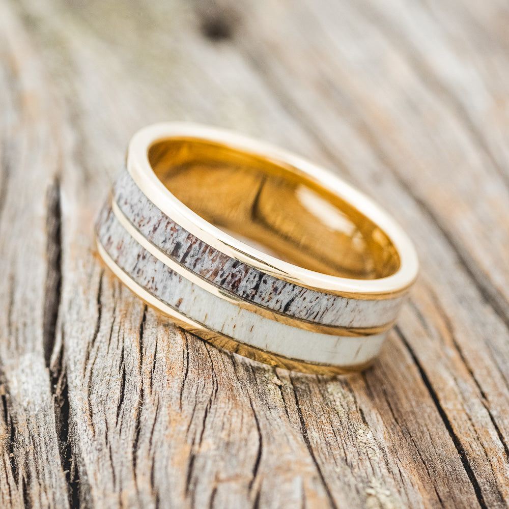"DYAD" - ANTLER INLAY WEDDING BAND-11