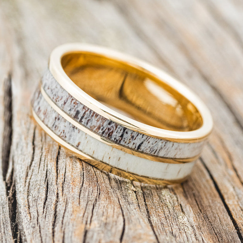 "DYAD" - ANTLER INLAY WEDDING BAND-11