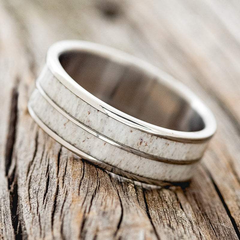 "DYAD" - ANTLER INLAY WEDDING BAND-2