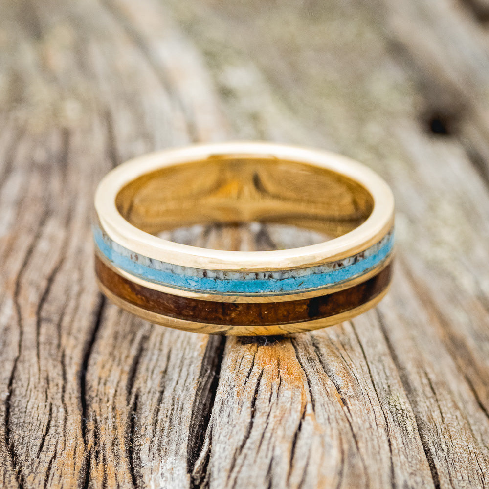 "DYAD" - IRONWOOD, ANTLER, & TURQUOISE WEDDING BAND-3