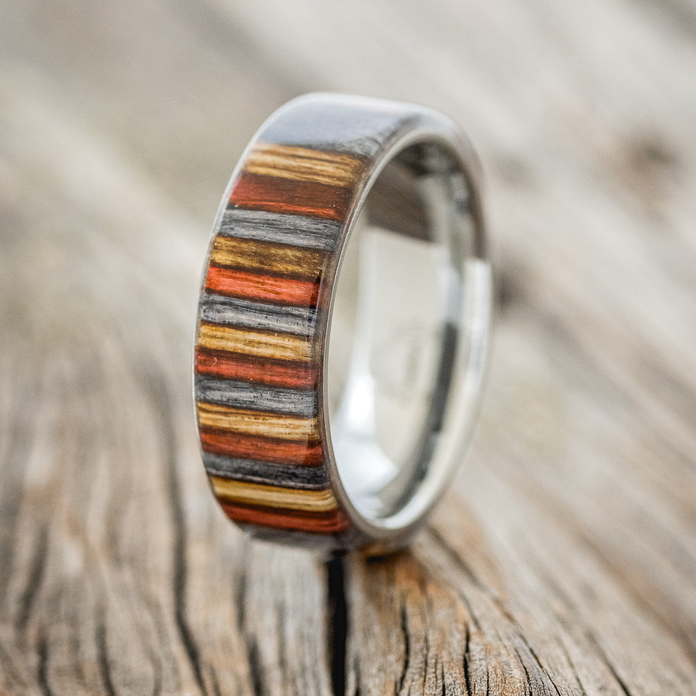 "HAVEN" - RED, GREY & BROWN DYED BIRCH WOOD WEDDING RING-4