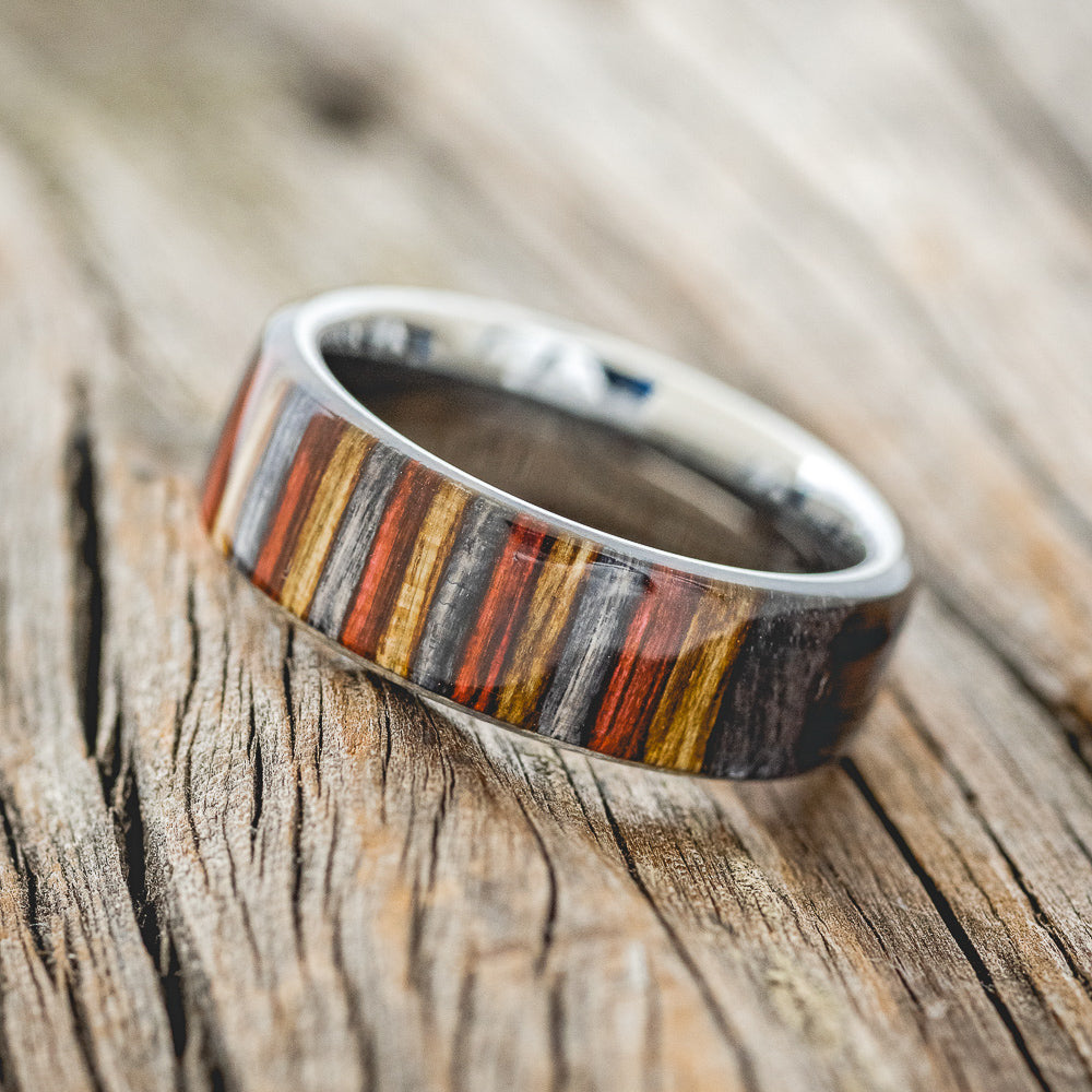 "HAVEN" - RED, GREY & BROWN DYED BIRCH WOOD WEDDING RING-5