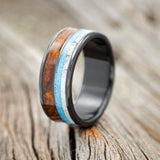 "DYAD" - IRONWOOD, ANTLER & TURQUOISE WEDDING BAND - READY TO SHIP-7