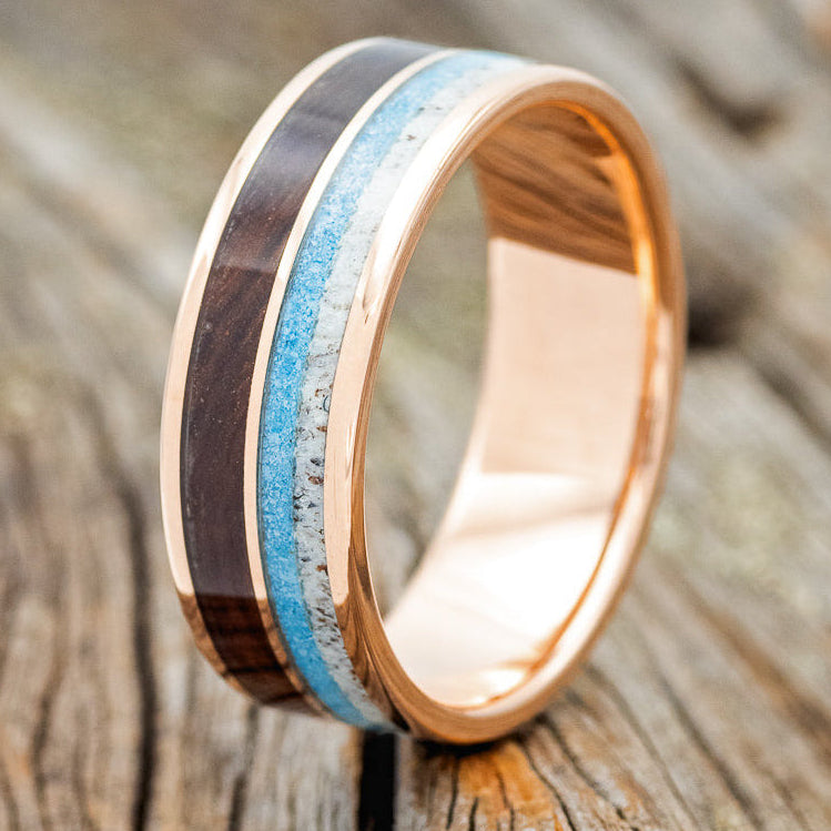 "DYAD" - IRONWOOD, ANTLER & TURQUOISE WEDDING BAND-15