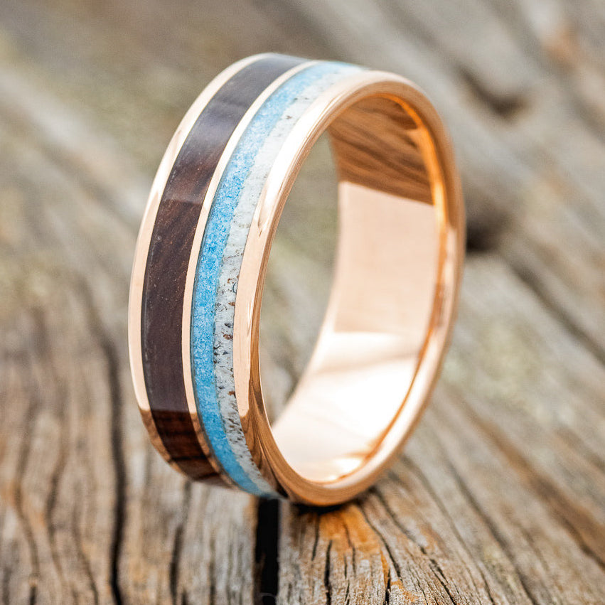 "DYAD" - IRONWOOD, ANTLER & TURQUOISE WEDDING BAND-15