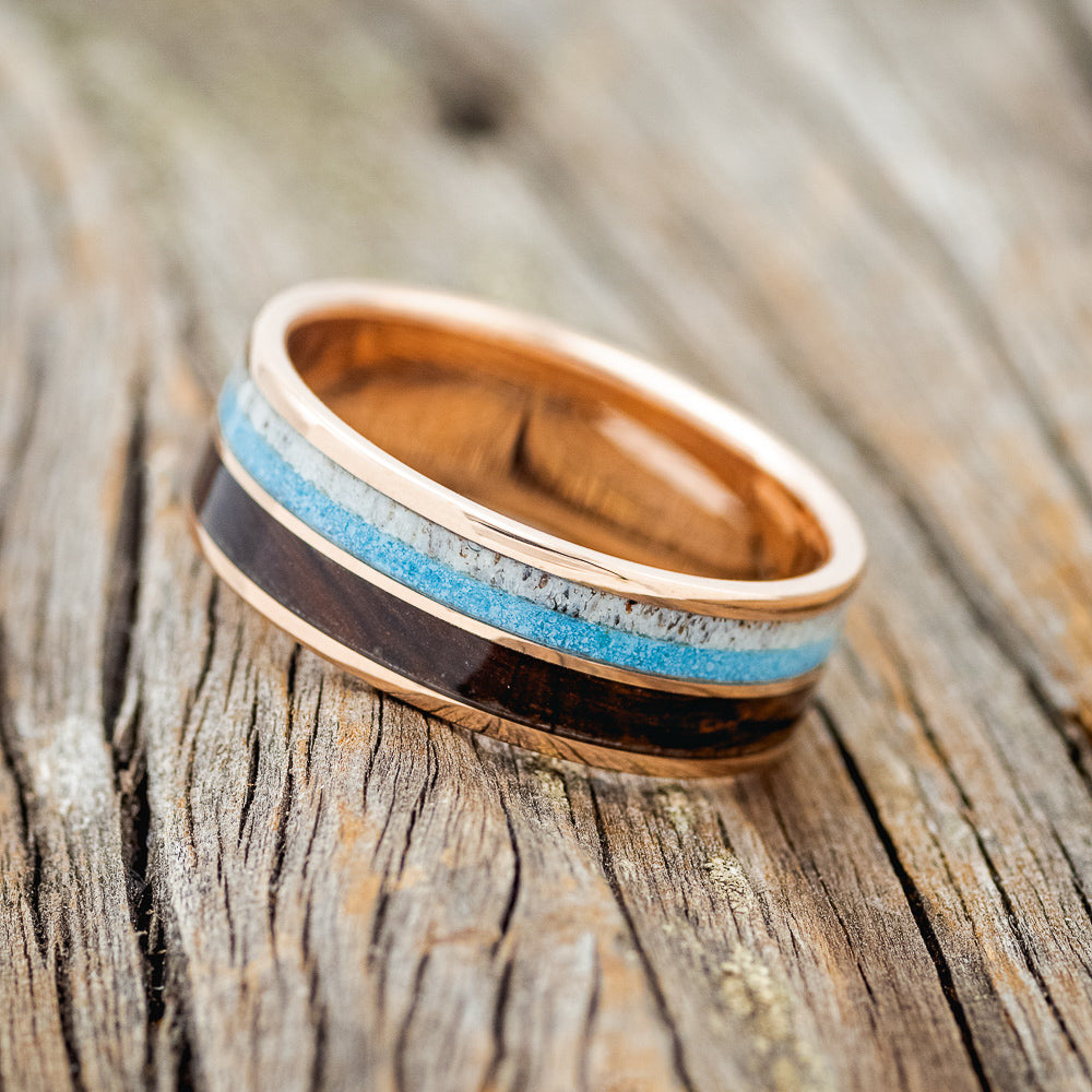 "DYAD" - IRONWOOD, ANTLER & TURQUOISE WEDDING BAND-16