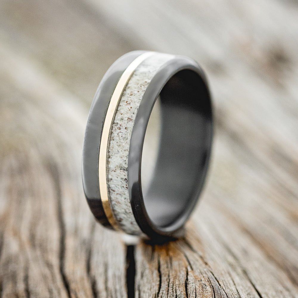 "TANNER" - MATCHING SET OF ANTLER & 14K GOLD WEDDING RINGS-2