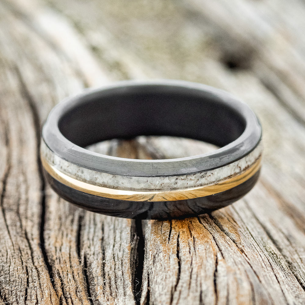 "TANNER" - MATCHING SET OF ANTLER & 14K GOLD WEDDING RINGS-7