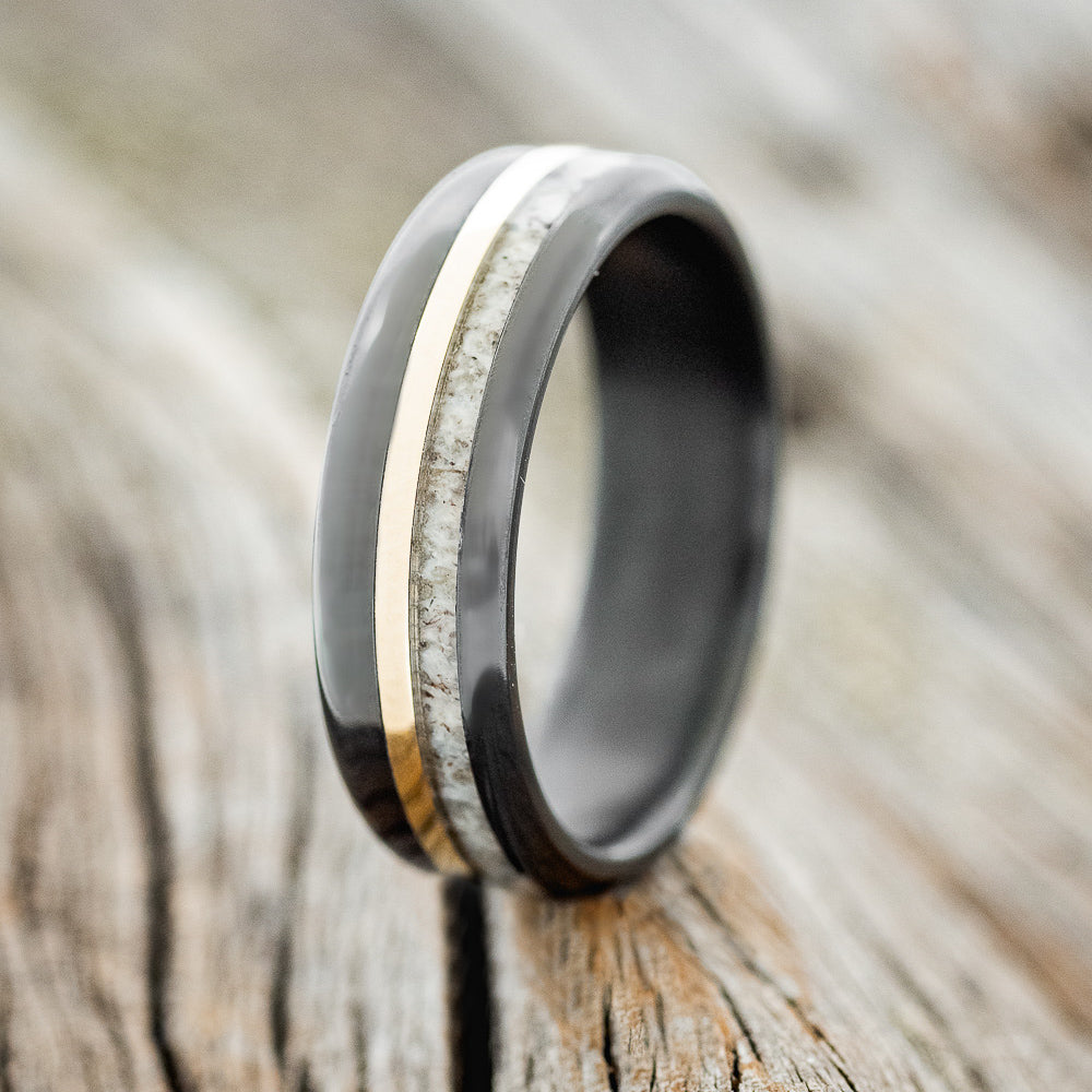 "TANNER" - MATCHING SET OF ANTLER & 14K GOLD WEDDING RINGS-3