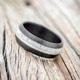 "TANNER" - DOMED ANTLER & HAMMERED SILVER INLAY WEDDING RING FEATURING A BRUSHED BLACK ZIRCONIUM BAND-2