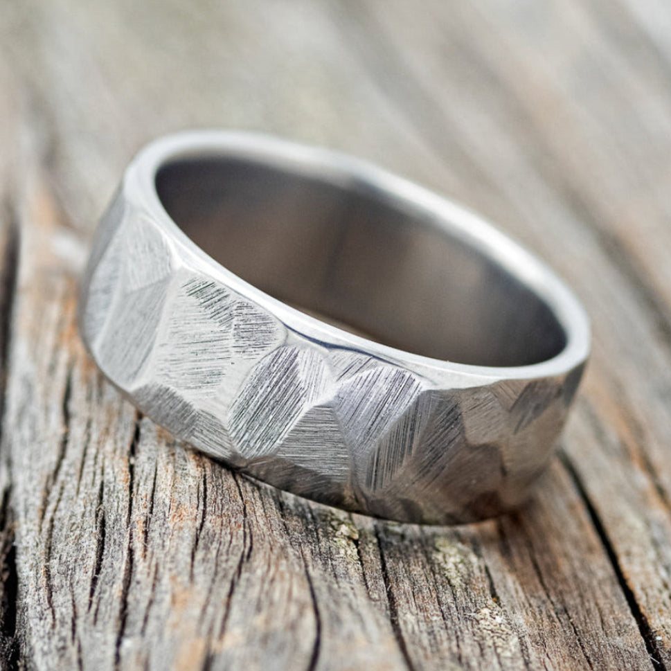 FACETED WEDDING RING WITH TEXTURED FINISH-2