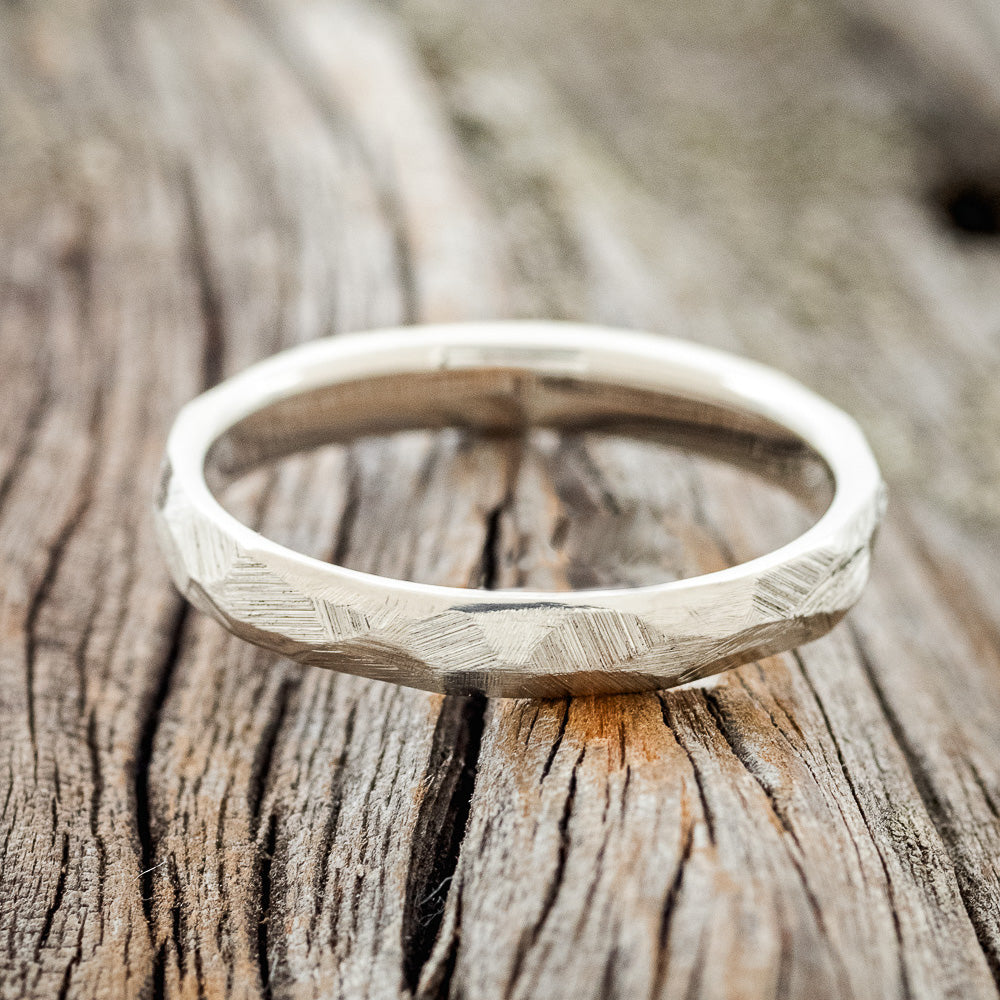 MATCHING SET OF FACETED WEDDING RINGS FEATURING TEXTURED 14K GOLD BANDS-7