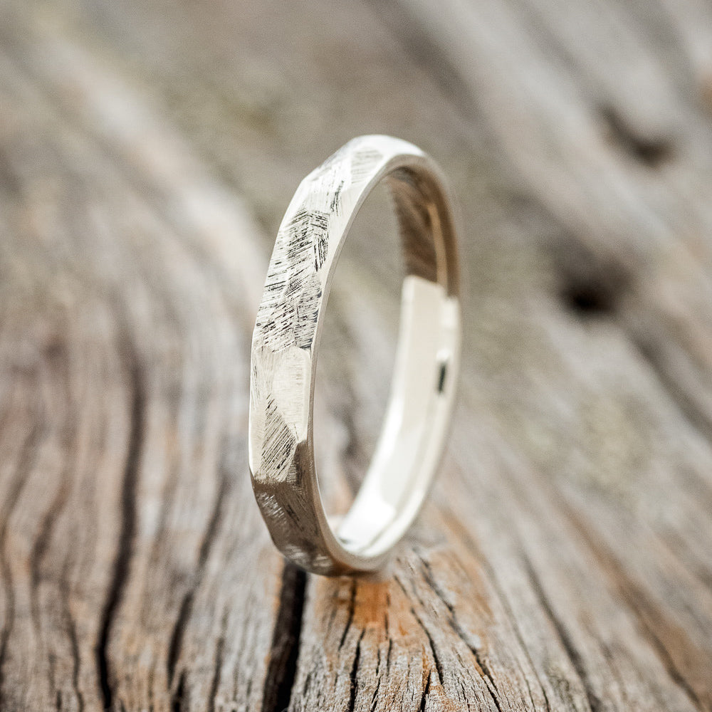 MATCHING SET OF FACETED WEDDING RINGS FEATURING TEXTURED 14K GOLD BANDS-3