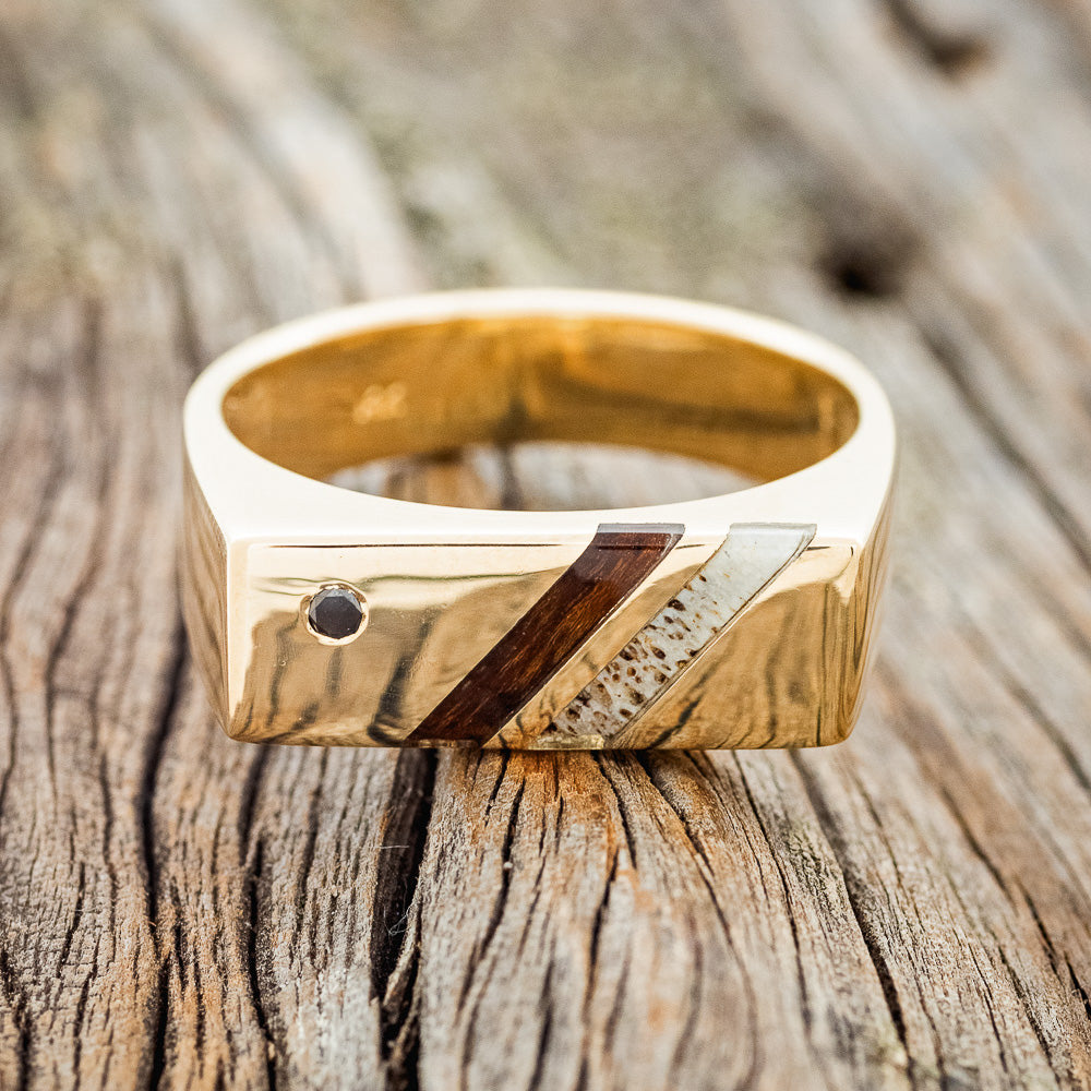 BLACK DIAMOND, IRONWOOD & ELK ANTLER 14K GOLD WEDDING RING-3