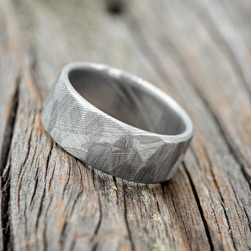 FACETED DAMASCUS STEEL WEDDING RING WITH AN ETCHED FINISH - READY TO SHIP