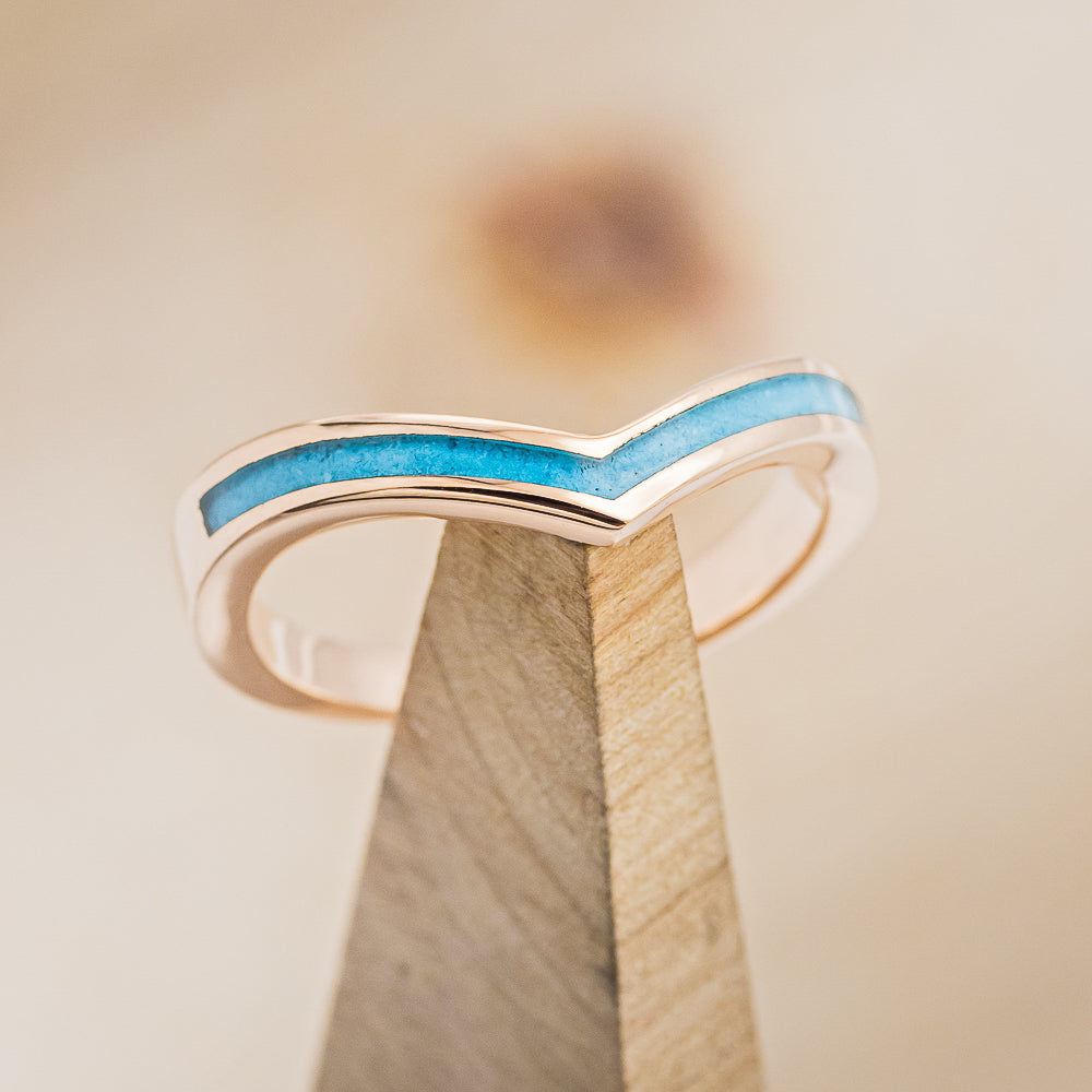 "KIDA" - V-SHAPE STACKING WEDDING BAND WITH TURQUOISE INLAY-7