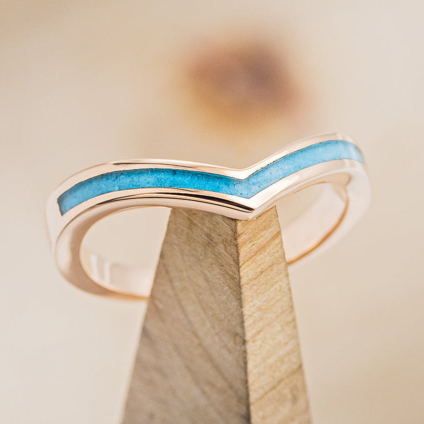 "KIDA" - V-SHAPE STACKING WEDDING BAND WITH TURQUOISE INLAY-7