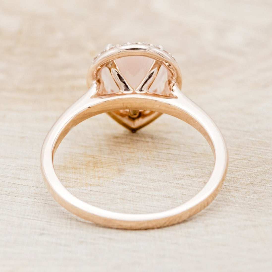 "CLARISS" - PEAR-SHAPED ROSE QUARTZ ENGAGEMENT RING WITH DIAMOND HALO-6