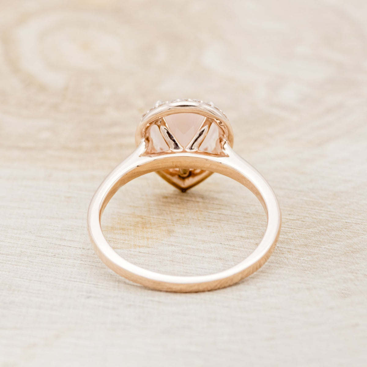 "CLARISS" - PEAR-SHAPED ROSE QUARTZ ENGAGEMENT RING WITH DIAMOND HALO-6