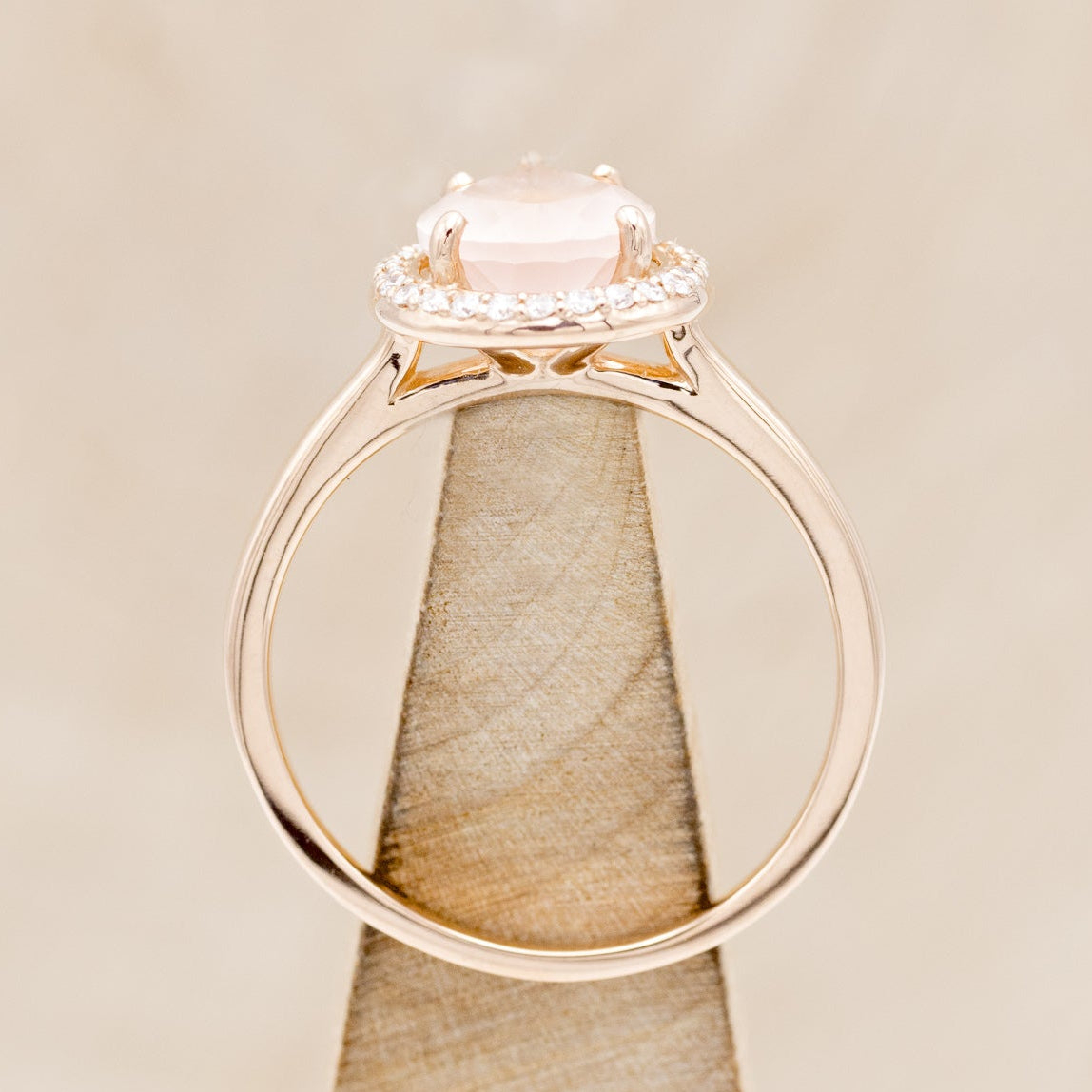 "CLARISS" - PEAR-SHAPED ROSE QUARTZ ENGAGEMENT RING WITH DIAMOND HALO-5