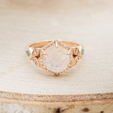 "LUCY IN THE SKY" - FACETED HEXAGON MOONSTONE ENGAGEMENT RING WITH DIAMOND ACCENTS & TURQUOISE INLAYS - READY TO SHIP