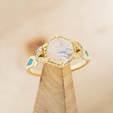 "LUCY IN THE SKY" - FACETED HEXAGON MOONSTONE ENGAGEMENT RING WITH DIAMOND ACCENTS & TURQUOISE INLAYS - READY TO SHIP