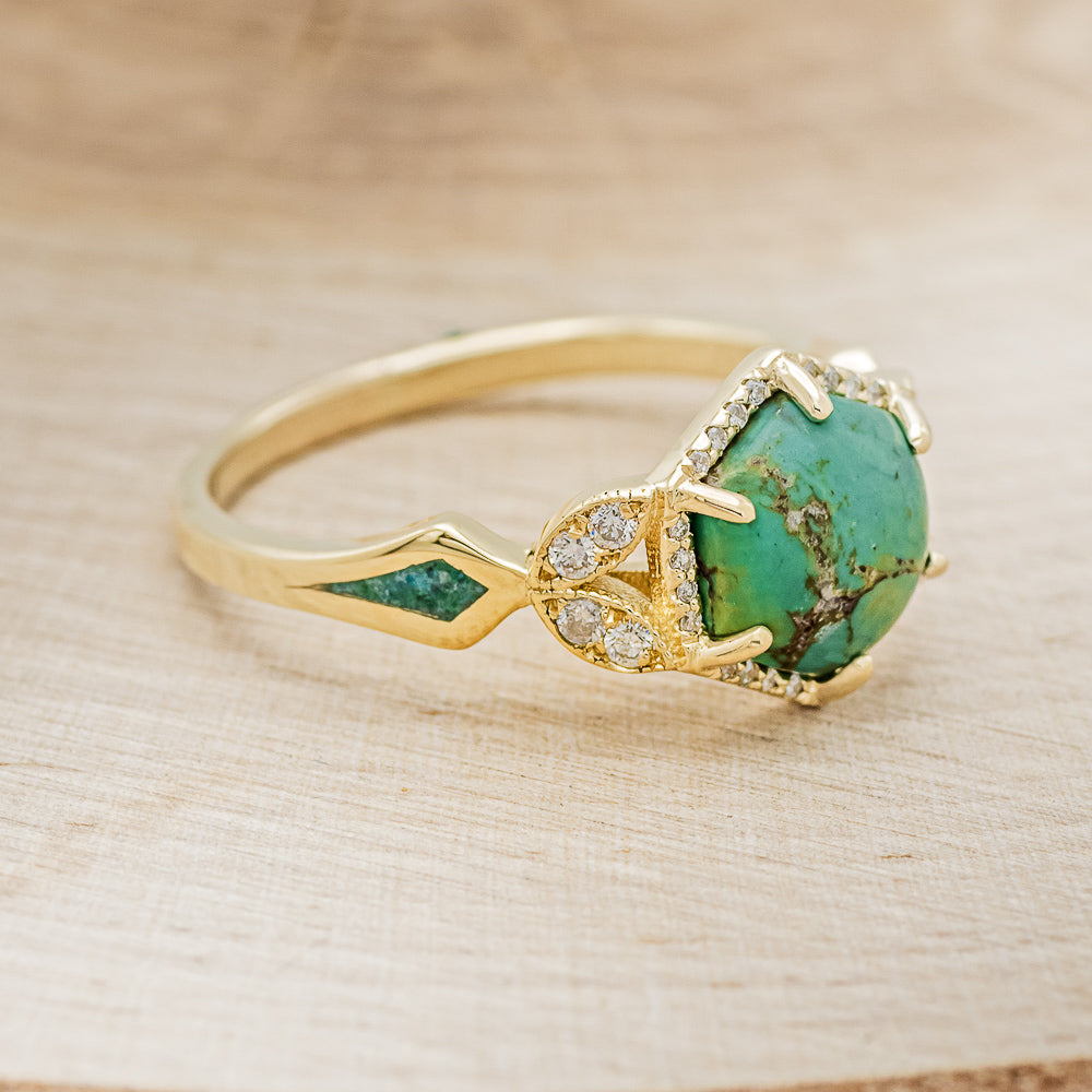"LUCY IN THE SKY" - HEXAGON TURQUOISE ENGAGEMENT RING WITH DIAMOND ACCENTS & MALACHITE INLAYS-2