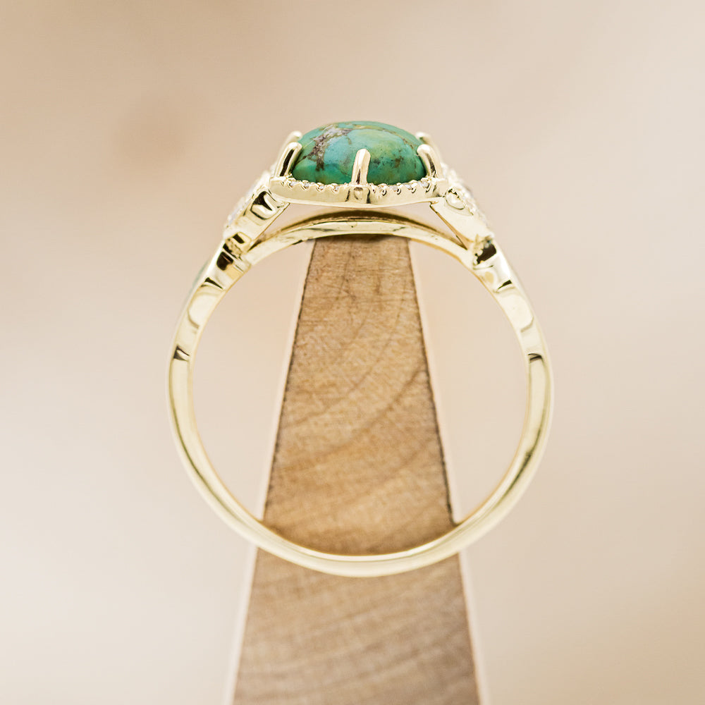 "LUCY IN THE SKY" - HEXAGON TURQUOISE ENGAGEMENT RING WITH DIAMOND ACCENTS & MALACHITE INLAYS-5