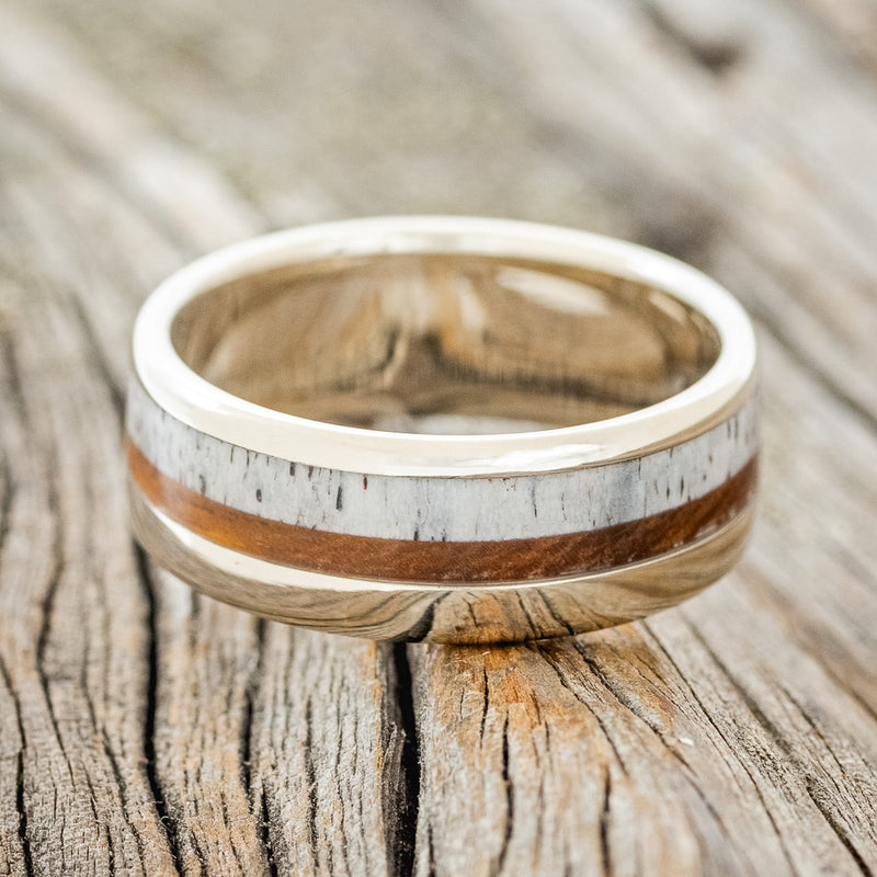 "TANNER" - ANTLER & IRONWOOD WEDDING RING FEATURING A 14K GOLD BAND-3