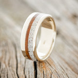 "TANNER" - ANTLER & IRONWOOD WEDDING BAND - 14K WHITE GOLD - SIZE 9 3/4-1