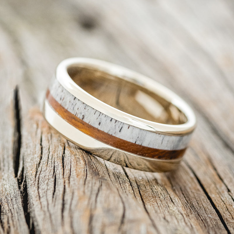 "TANNER" - ANTLER & IRONWOOD WEDDING RING FEATURING A 14K GOLD BAND-2