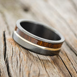 "TANNER" - IRONWOOD & 14K GOLD INLAY WEDDING RING-2