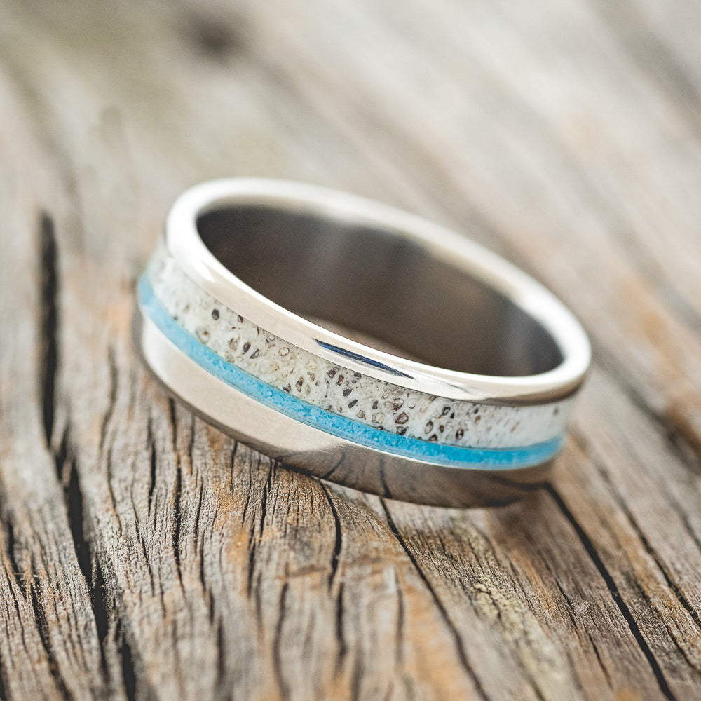 "TANNER" - TURQUOISE & ANTLER WEDDING RING-2