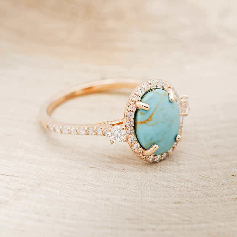 "KB" - OVAL TURQUOISE ENGAGEMENT RING WITH DIAMOND HALO & ACCENTS - EXPEDITED-2