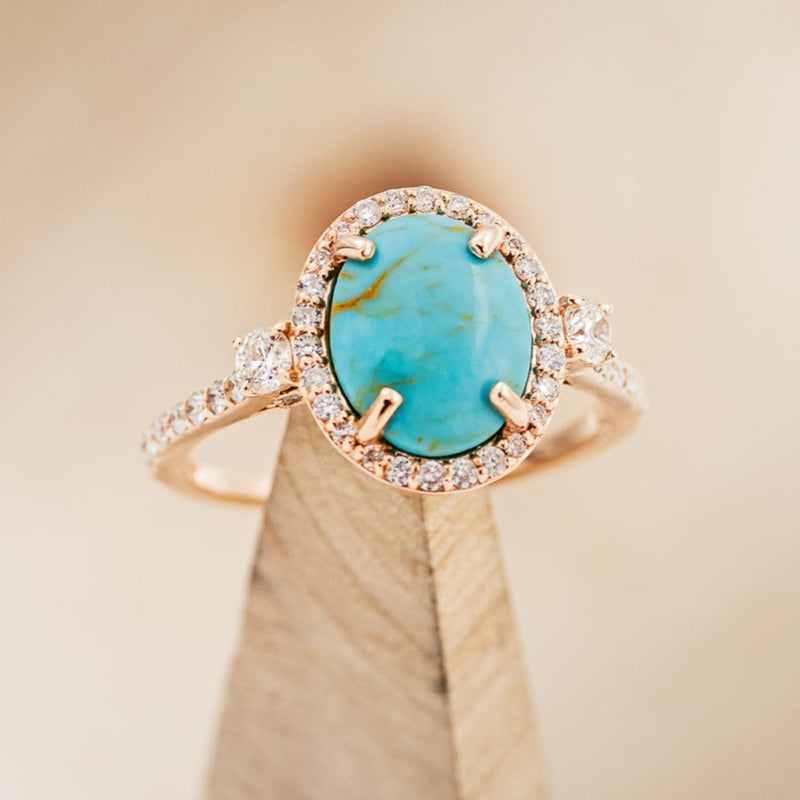 "KB" - OVAL TURQUOISE ENGAGEMENT RING WITH DIAMOND HALO & ACCENTS - EXPEDITED-1