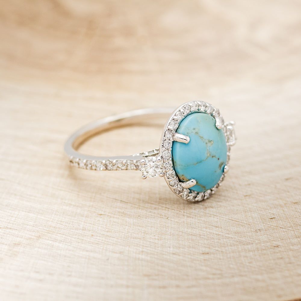 "KB" - OVAL TURQUOISE ENGAGEMENT RING WITH DIAMOND HALO & ACCENTS - EXPEDITED-8