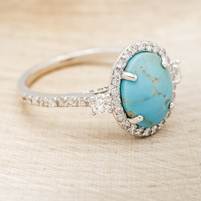 "KB" - OVAL TURQUOISE ENGAGEMENT RING WITH DIAMOND HALO & ACCENTS - EXPEDITED-8