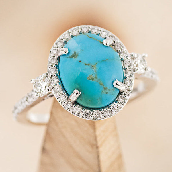 "KB" - OVAL TURQUOISE ENGAGEMENT RING WITH DIAMOND HALO & ACCENTS - EXPEDITED-7