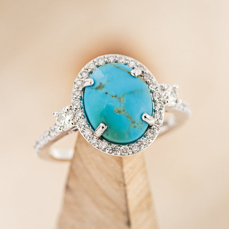 "KB" - OVAL TURQUOISE ENGAGEMENT RING WITH DIAMOND HALO & ACCENTS - EXPEDITED-7