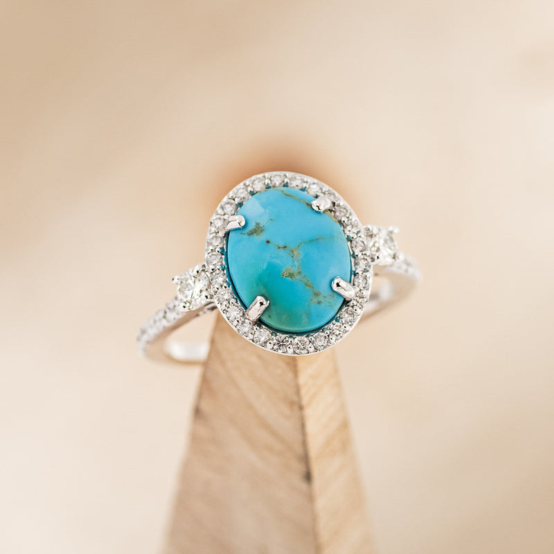 "KB" - OVAL TURQUOISE ENGAGEMENT RING WITH DIAMOND HALO & ACCENTS - EXPEDITED-7