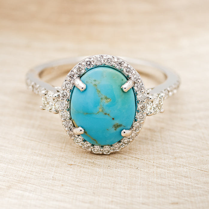 "KB" - OVAL TURQUOISE ENGAGEMENT RING WITH DIAMOND HALO & ACCENTS - EXPEDITED-10