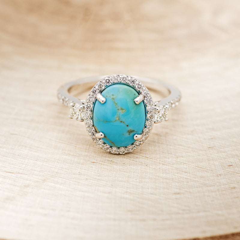 "KB" - OVAL TURQUOISE ENGAGEMENT RING WITH DIAMOND HALO & ACCENTS - EXPEDITED-10