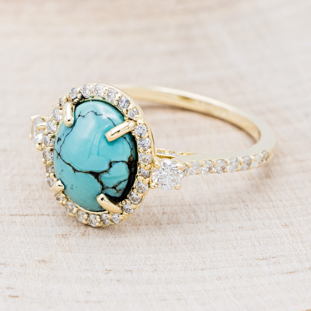 "KB" - BRIDAL SUITE - OVAL TURQUOISE ENGAGEMENT RING WITH DIAMOND ACCENTS & TRACERS-11