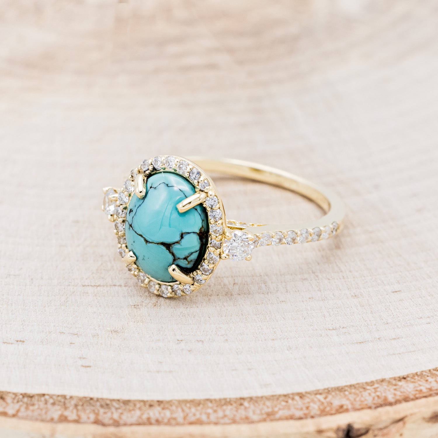"KB" - BRIDAL SUITE - OVAL TURQUOISE ENGAGEMENT RING WITH DIAMOND ACCENTS & TRACERS-11