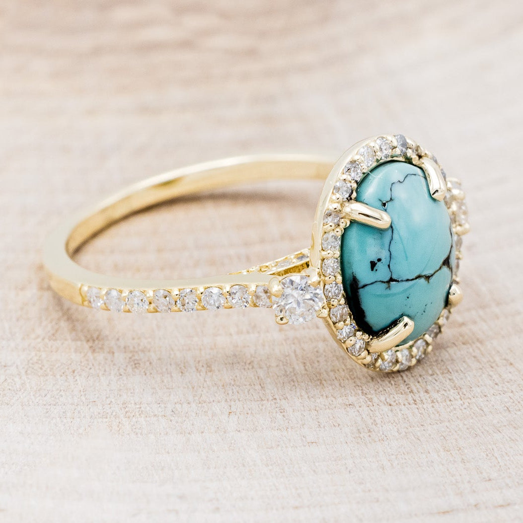 "KB" - BRIDAL SUITE - OVAL TURQUOISE ENGAGEMENT RING WITH DIAMOND ACCENTS & TRACERS-10