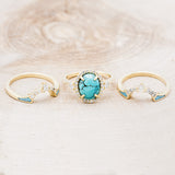 "KB" - BRIDAL SUITE - OVAL TURQUOISE ENGAGEMENT RING WITH DIAMOND ACCENTS & TRACERS-5